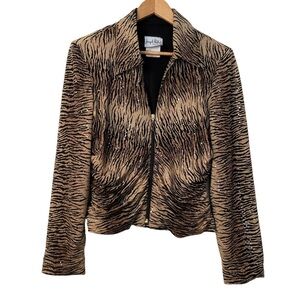 Joseph Ribkoff fitted blazer zip up animal prints sequins embellished medium